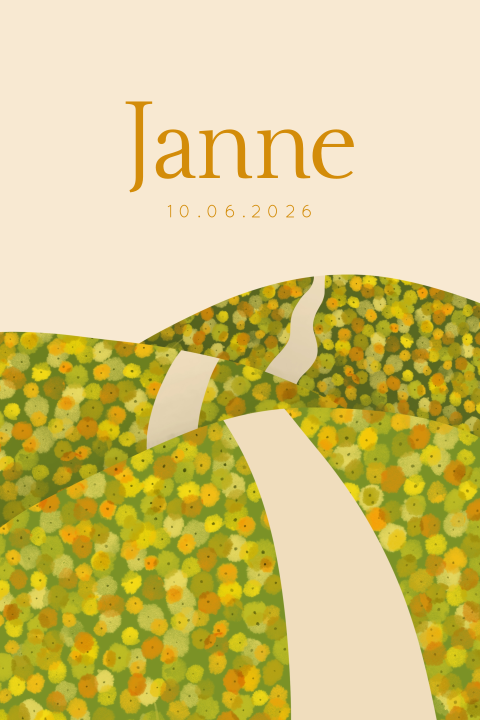 Geboortekaartje met bloemenweide | Geel